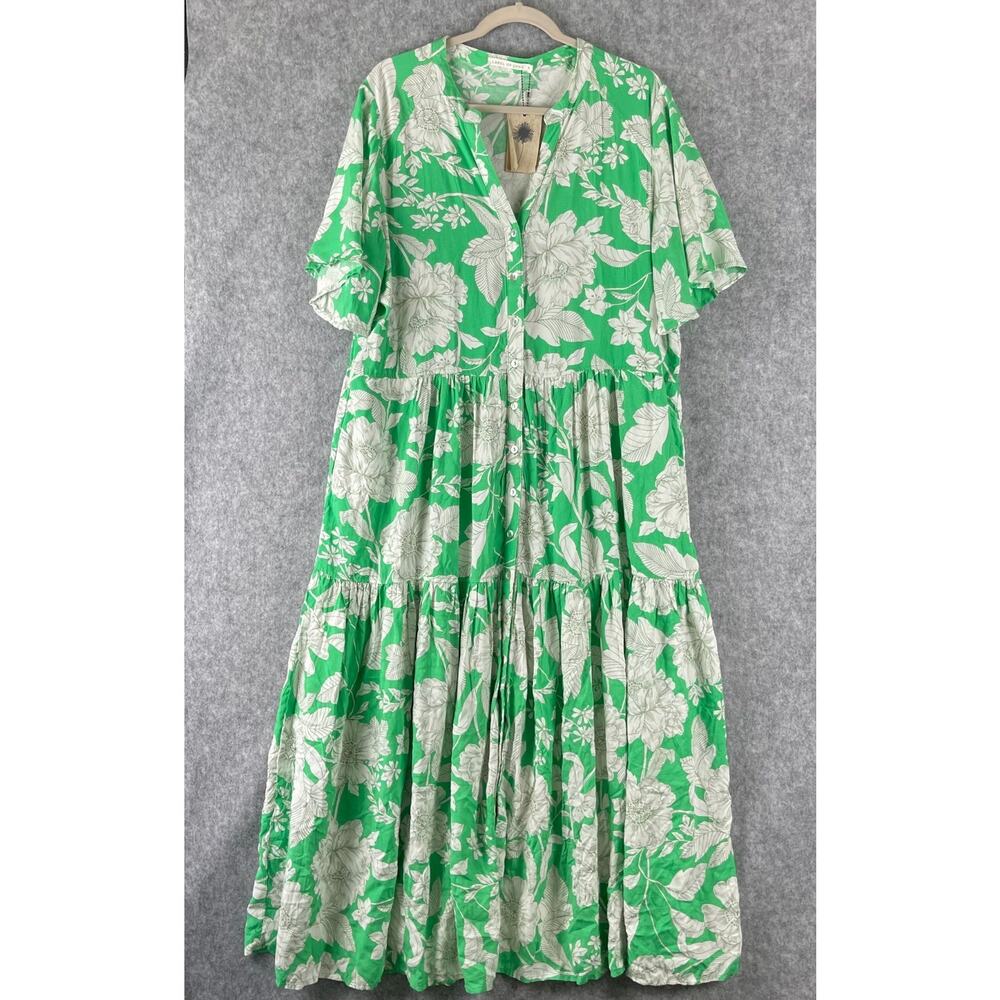 Label Of Love Felicia Tiered Maxi Dress Womens‎ 18 Green Floral Ruffle Boho NEW